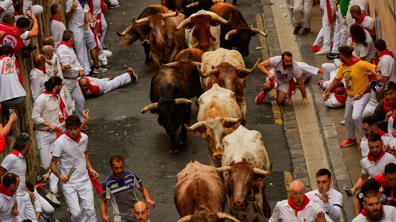 Thousands take part in running of the bulls in Spain
